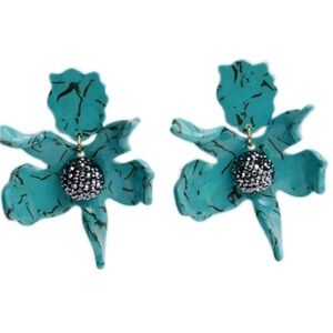 LELE sadoughi green and black flower with crystal drop earrings